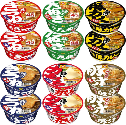 Toyo Suisan Maruchan Colorful 6 Varieties 12 Meals Set - Aka Ikitsune and Midori Tanuki Noodles