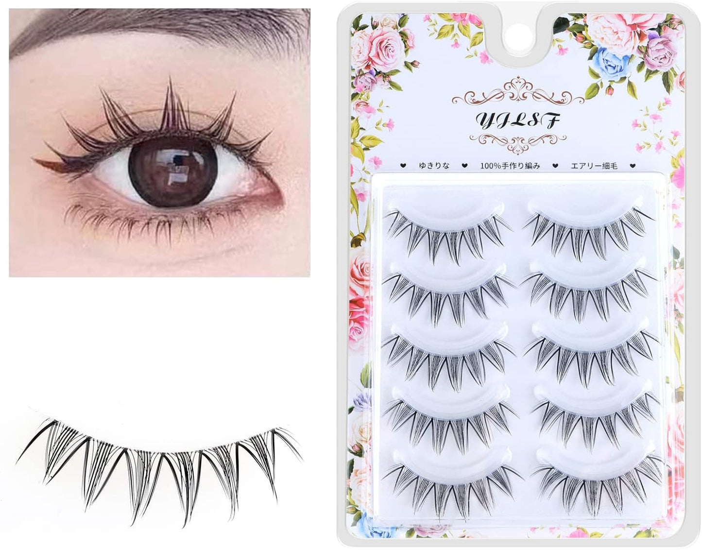 False Eyelashes, 3D, 5 Pairs Natural Eyelashes, Butt Eyelashes, Handmade, Reusable Eyelashes, Long Lasting, Natural, Waterproof, Ultra Lightweight, Everyday Use, Actress Eyelashes, Thin Makeup,