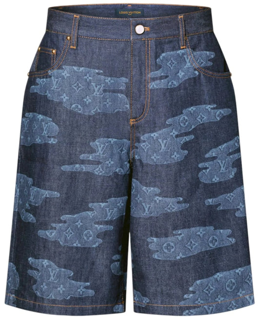 LOUIS VUITTON X NIGO MONOGRAM CHAMBRAY SHORTS INDIGO