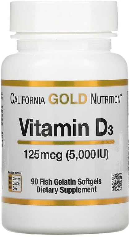 California Gold Nutrition, Vitamin D3, 125 mcg (5,000 IU), Fish Gelatin Softgels 90 Count [Parallel Import]
