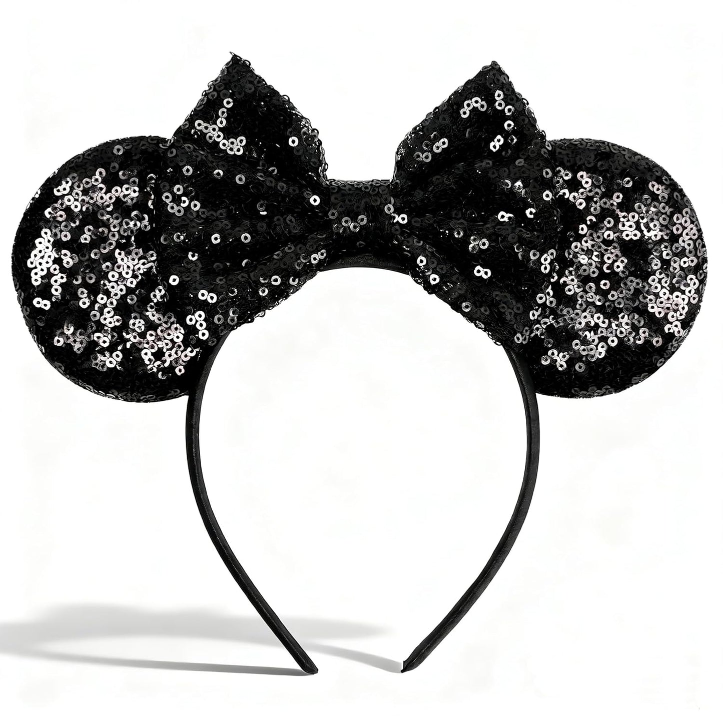 bianbaistar Orejas de ratón brillantes, diadema clásica de lentejuelas negras para adultos y otros usuarios encantadores, accesorio para fiestas de vacaciones o parque de atracciones