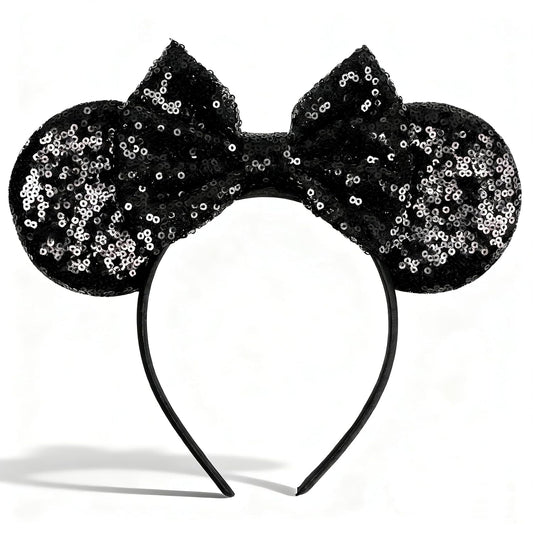 bianbaistar Orejas de ratón brillantes, diadema clásica de lentejuelas negras para adultos y otros usuarios encantadores, accesorio para fiestas de vacaciones o parque de atracciones