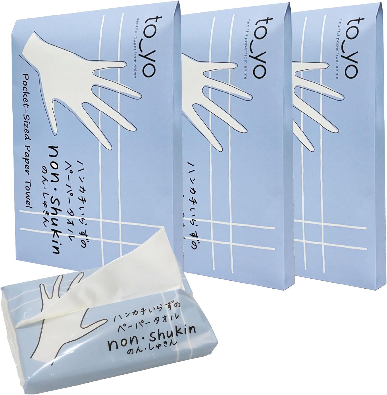 Toyo Nonshukin Portable Paper Towels, Disposable Handkerchiefs, Paper Napkins, Made in Japan, 3 Pack (48 Pieces)