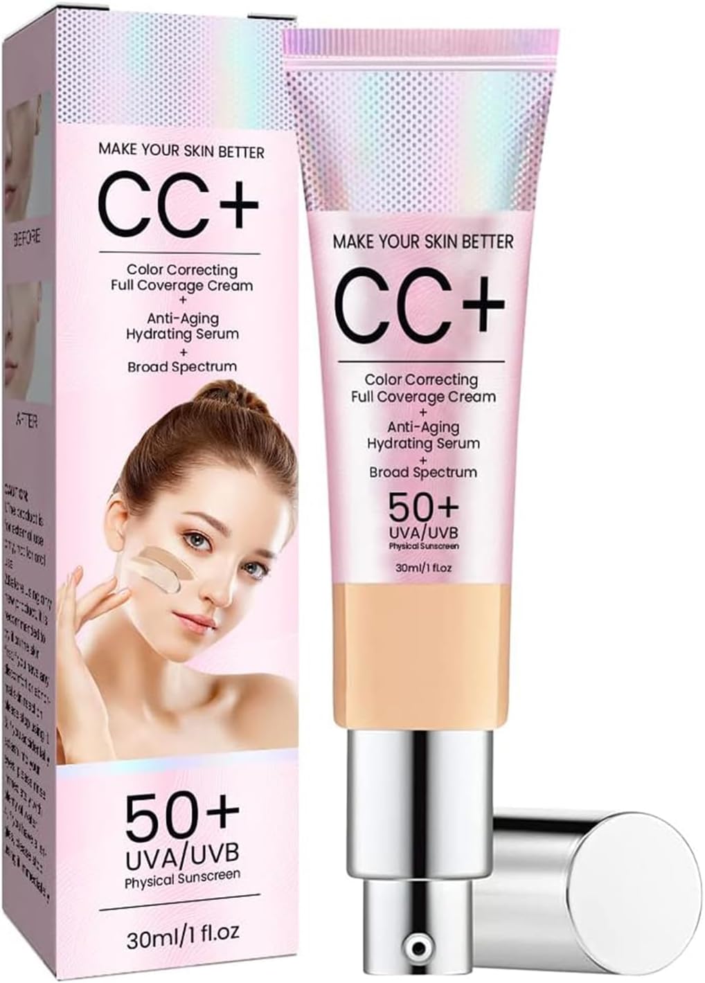 YSkrepCC+ BB Cream UV Protection BB Cream SPF50+ PA+++ Makeup Primer, Moisturizing, Natural Coverage, Portable Compact Size (Natural Color)