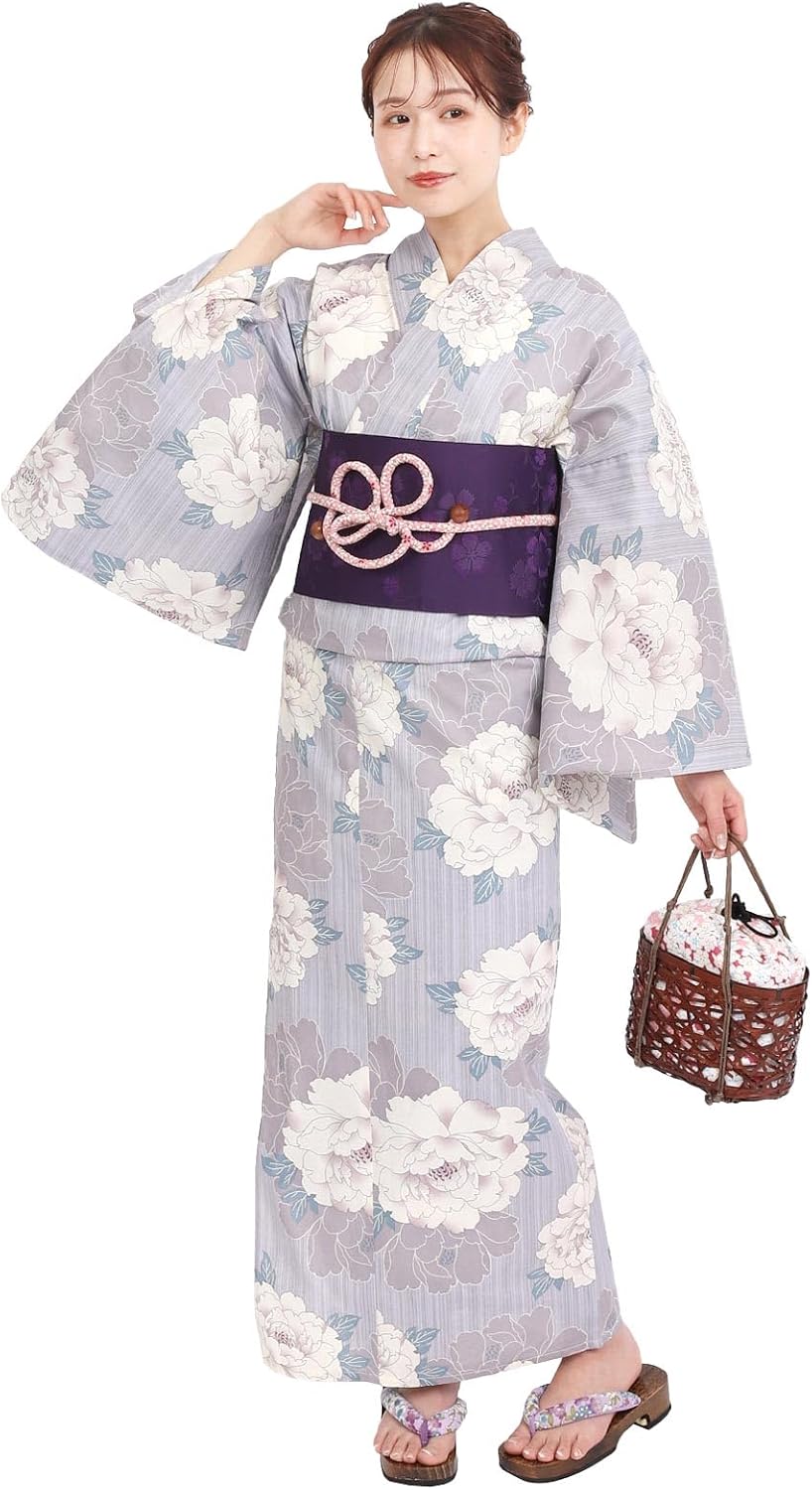 Fuuka X23 Women's Yukata, One-Touch Sash, 2-Piece Set, One Touch Set, One Size Fits All (One-touch Sash, Made in Japan)