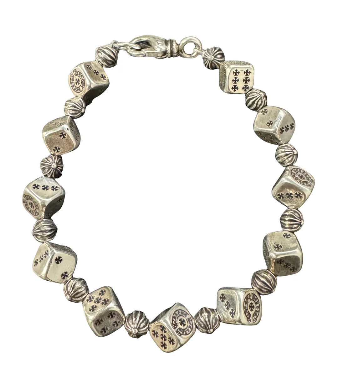 CHROME HEARTS 'DICE & CROSSBALL' 8 IN SILVER BRACELET