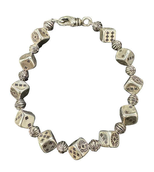 CHROME HEARTS 'DICE & CROSSBALL' 8 IN SILVER BRACELET