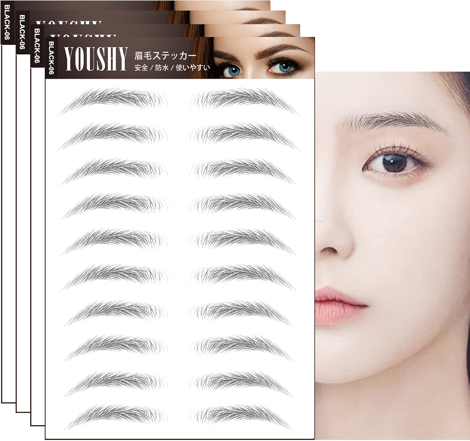 4d6d Temporary Eyebrow Tattoos, Eyebrow Stickers, Art Makeup, 40 Pairs, Natural, Non-Fading, Waterproof, Durable, Dark Eyebrows, Cosmetic Stickers