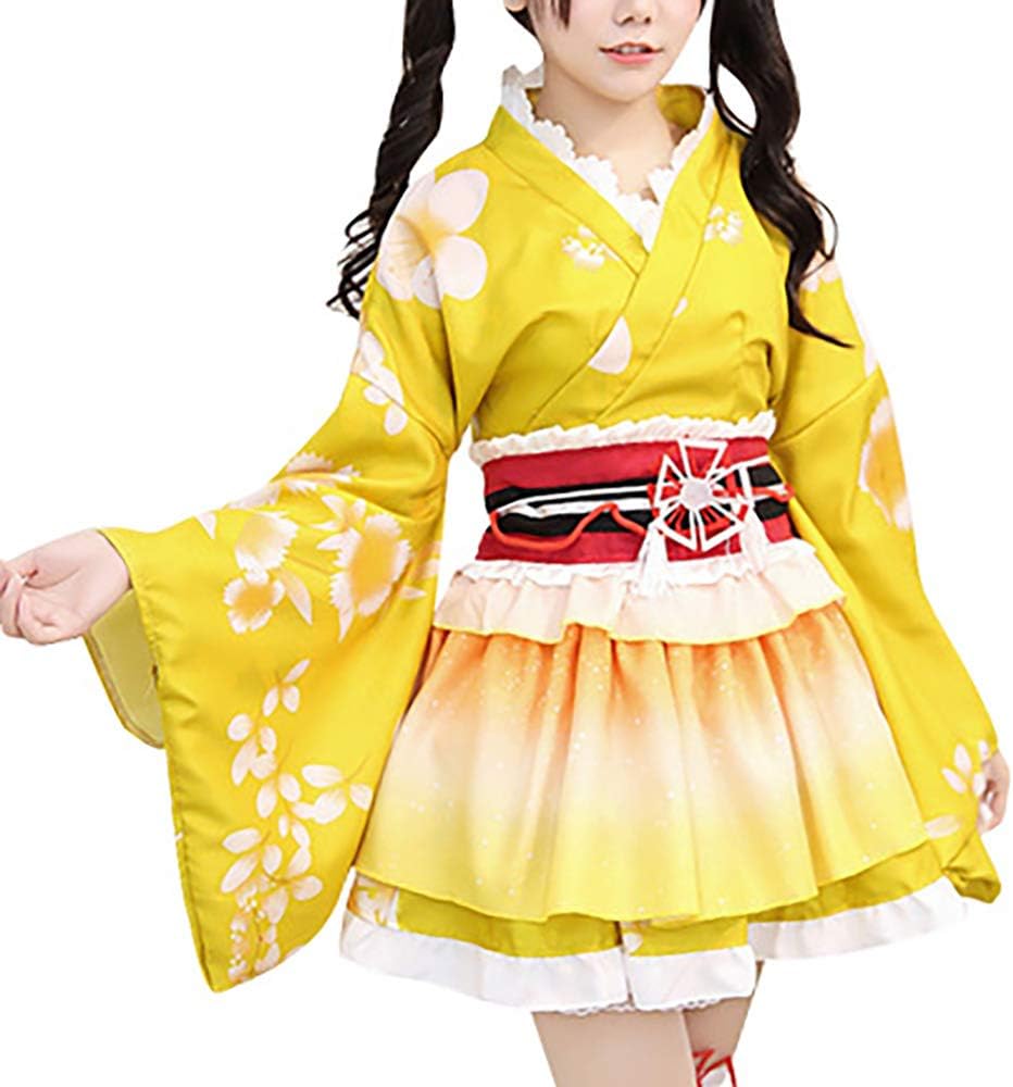 Japanese Traditional Kimono, Anime Cosplay Costume, For Women, Short Kimono, With Obi, Gothic Lolita, Yukata, Dress, Maid Outfit, Costume