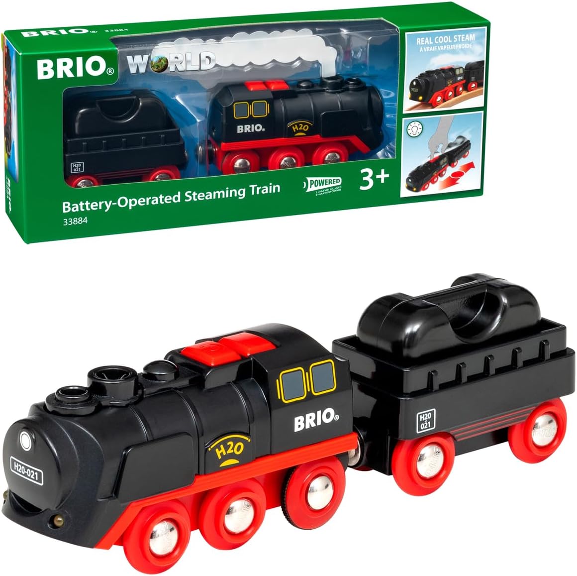 Brio Battery Powered Steam Train 33884, Suitable for Ages 3 and Up (Toy, Wooden Toy, Locomotive, Electric Vehicle, Gift (Birthday/Christmas))