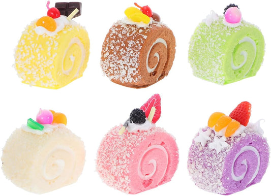 Fake Cake Set of 6 Realistic Artificial Cake Model Pu Material Food Model for Dessert Display, Perfect for Kitchen and Shop Decoration, 2.8 x 2.4 x 1.6 inches