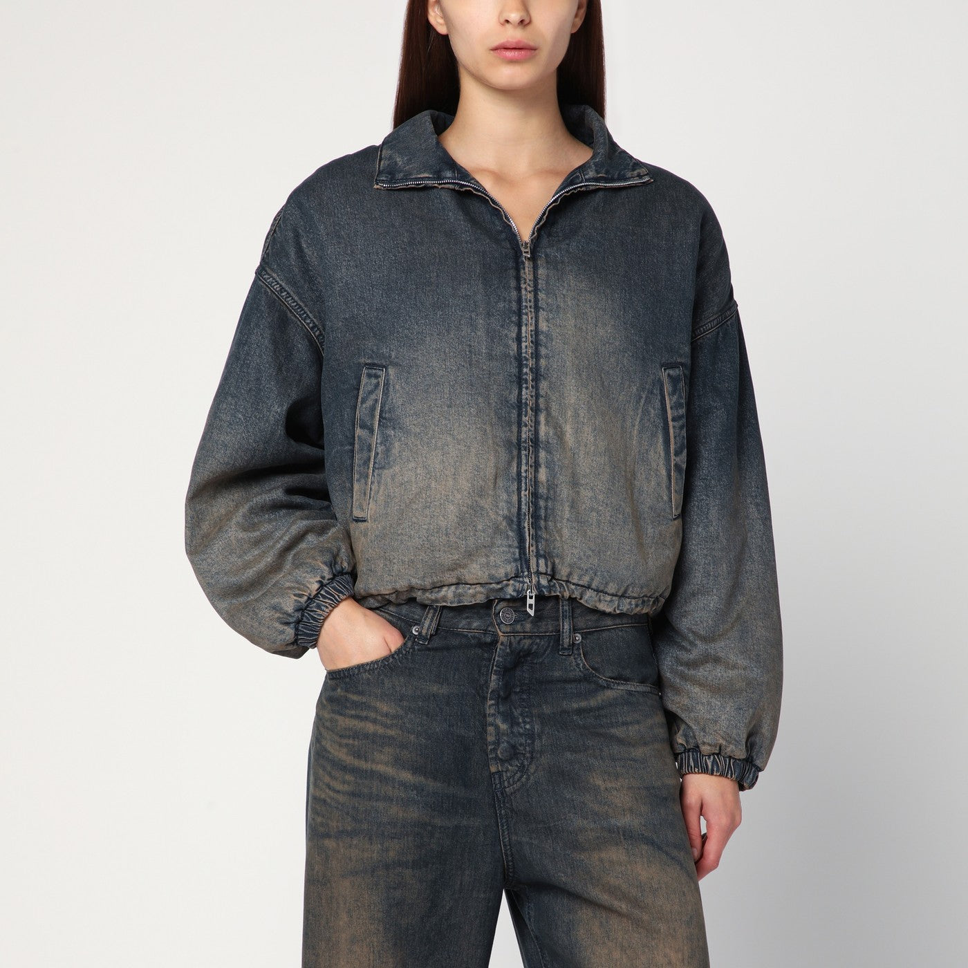 Diesel 色あせた効果のあるミディアムブルーのディーゼルデフラワージャケット - Image 1