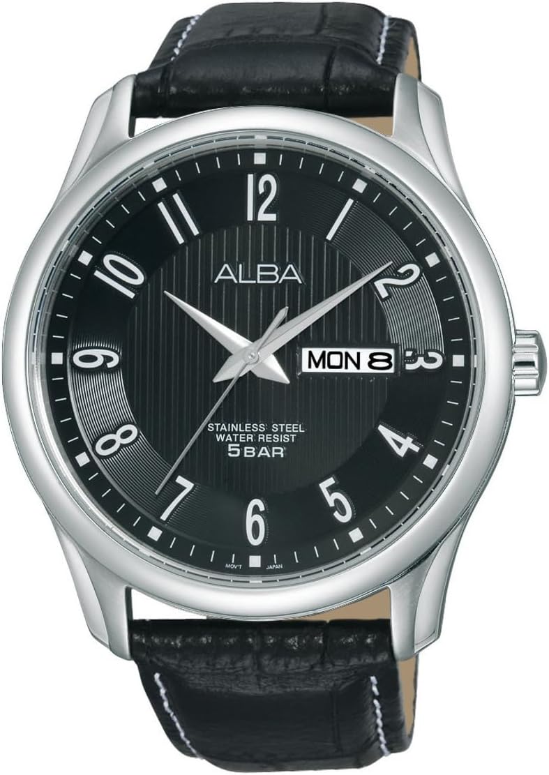 Seiko ALBA AV3257X1 Quartz Men's Business Analog Day Date Day Date Calendar Black Leather Belt Leather Strap Watch Men Japanese Movement