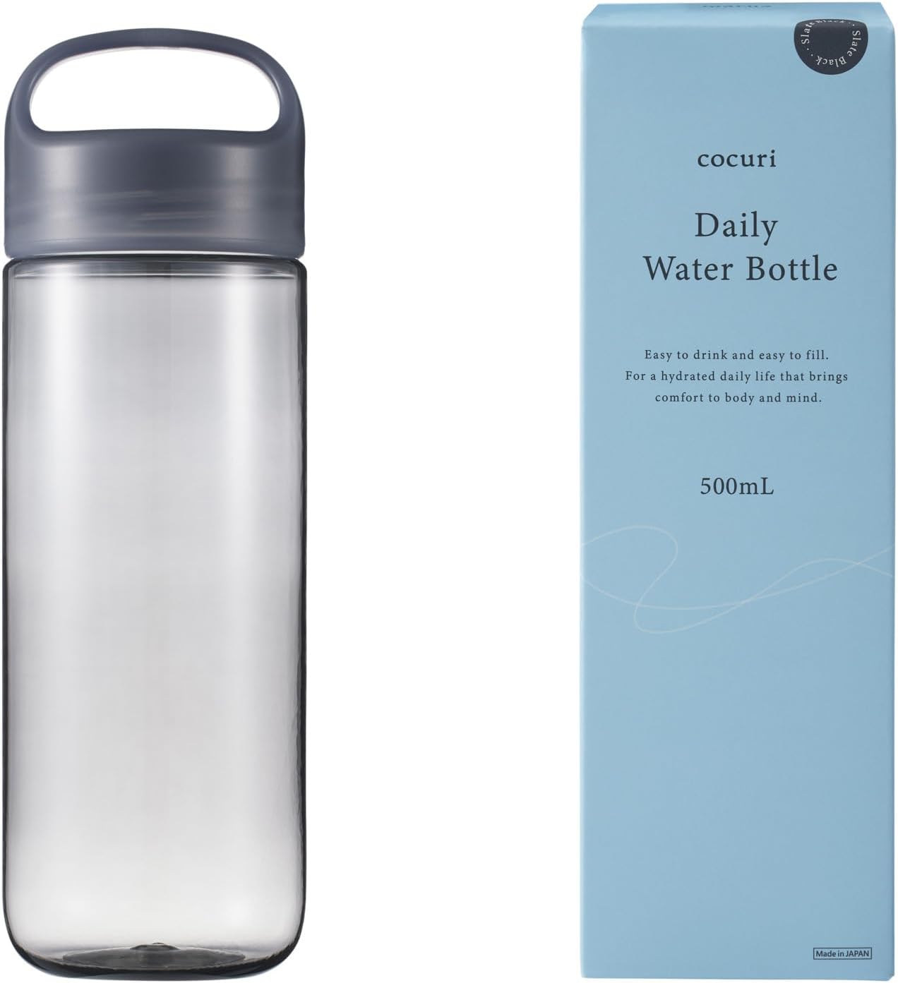 Marna Daily Water Bottle, 16.9 fl oz (500 ml) (Washerless) Smooth Mouth Feel Like Glass (Lightweight / Dishwasher Safe), Water Bottle, Drink Bottle (Made in Japan, Easy to Clean), Slate Black K795BK