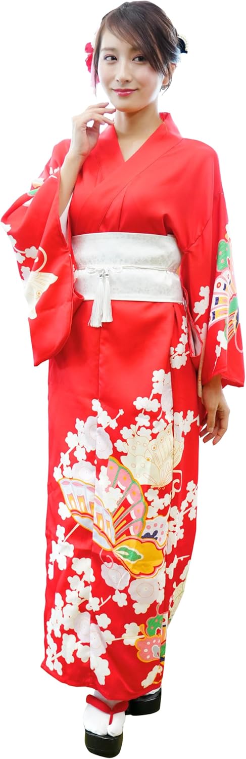 Clear Stone Halloween Cosplay Women's Kimono Set, Red