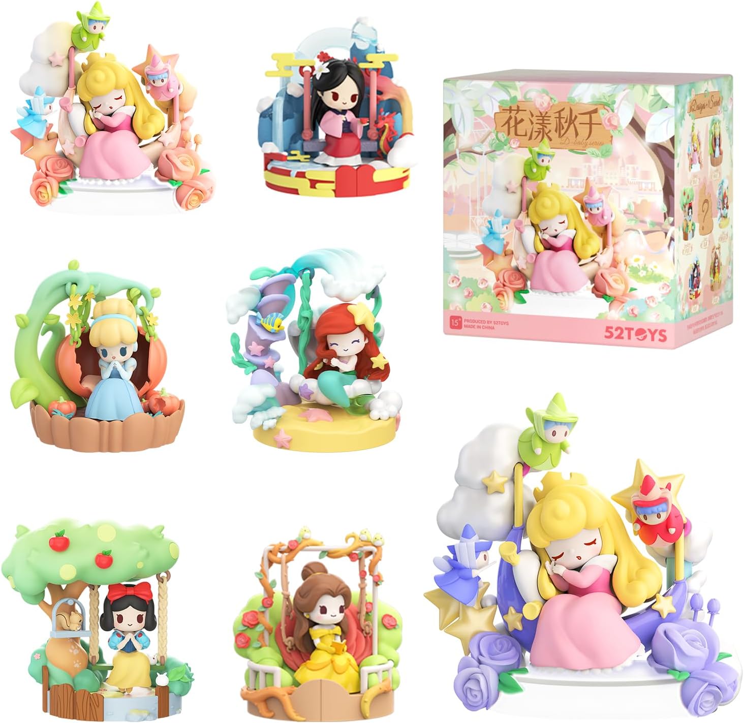 52TOYS DISNEY PRINCESS D-baby Series-Floral Swing Blind Box Collectible Figure Painted Toy Toy for Disney Anime Fans Kids Collectors Birthday Christmas Gift (1 Piece)