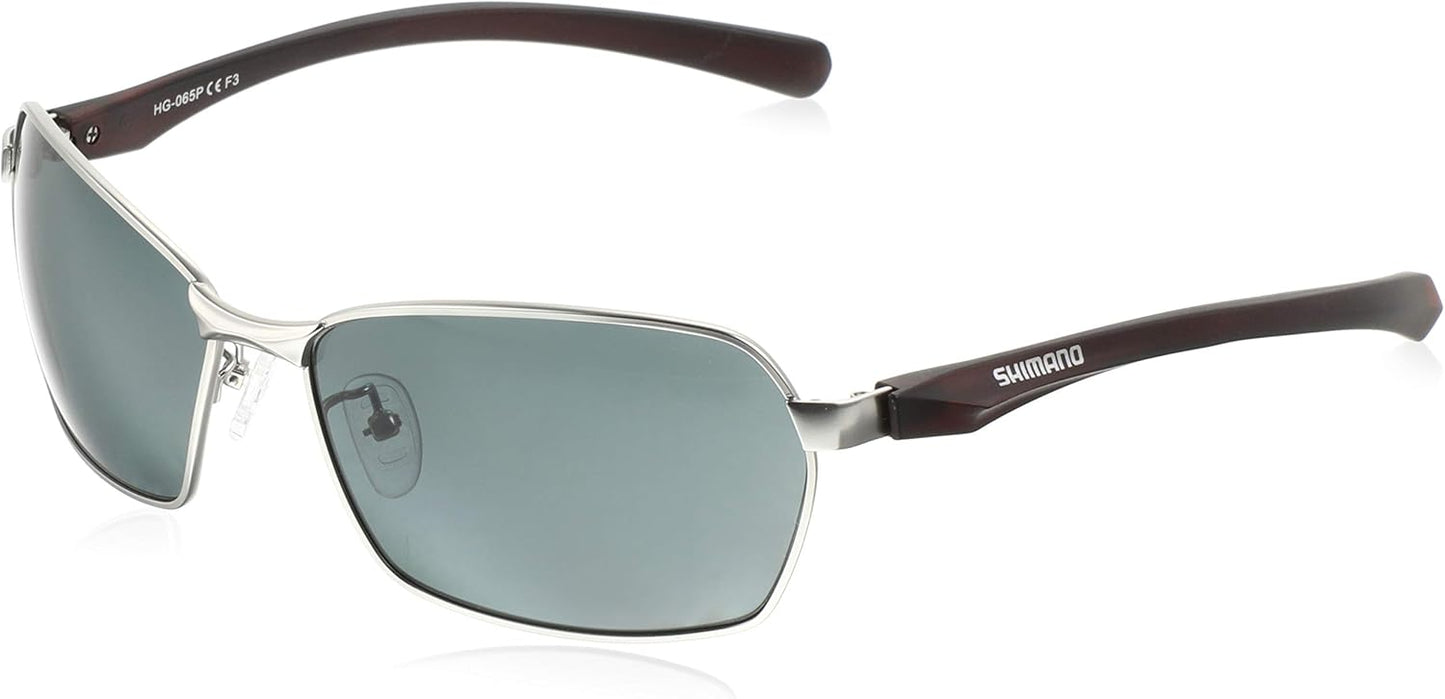 Shimano HG-065P Polarized Fishing Sunglasses Water Repellent Metal Fishing Glasses PC Gloss Silver & Transparent Brown Smoke