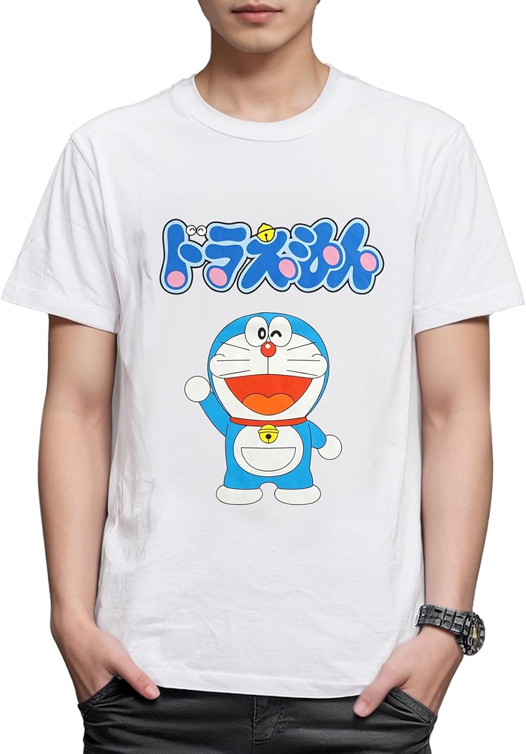 Finplus Short Sleeve Doraemon Logo T-Shirt, Simple, Goods, Character