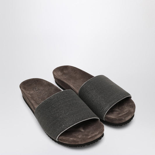 Brunello Cucinelli Precious Taupe Slides In Suede - Image 1