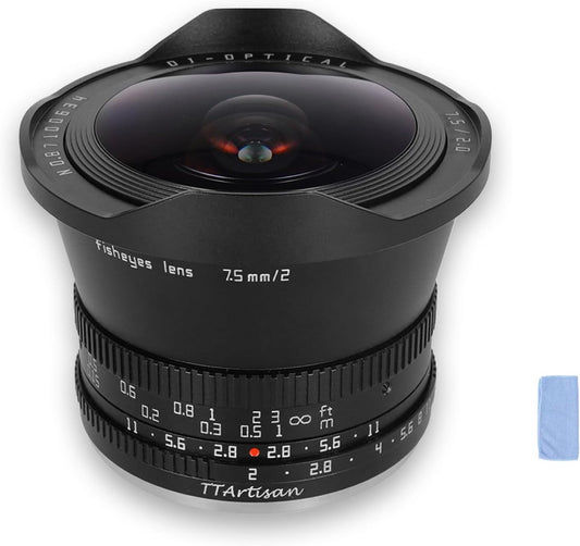 TTArtisan Brand Optics 7.5mm F2.0 APS-C Fisheye Fisheye Lens with 180 Degree View Canon M43 Mount Camera Lens with ND 1000 Filter, Clean Set, Lens Wrench and Lens Bag [TTArtisan Authorized Actor] ,