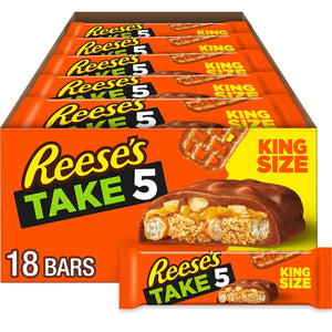 REESE'S Toma 5 pretzel, maní y chocolate tamaño King, paquetes de dulces, 2.25 onzas (18 unidades)