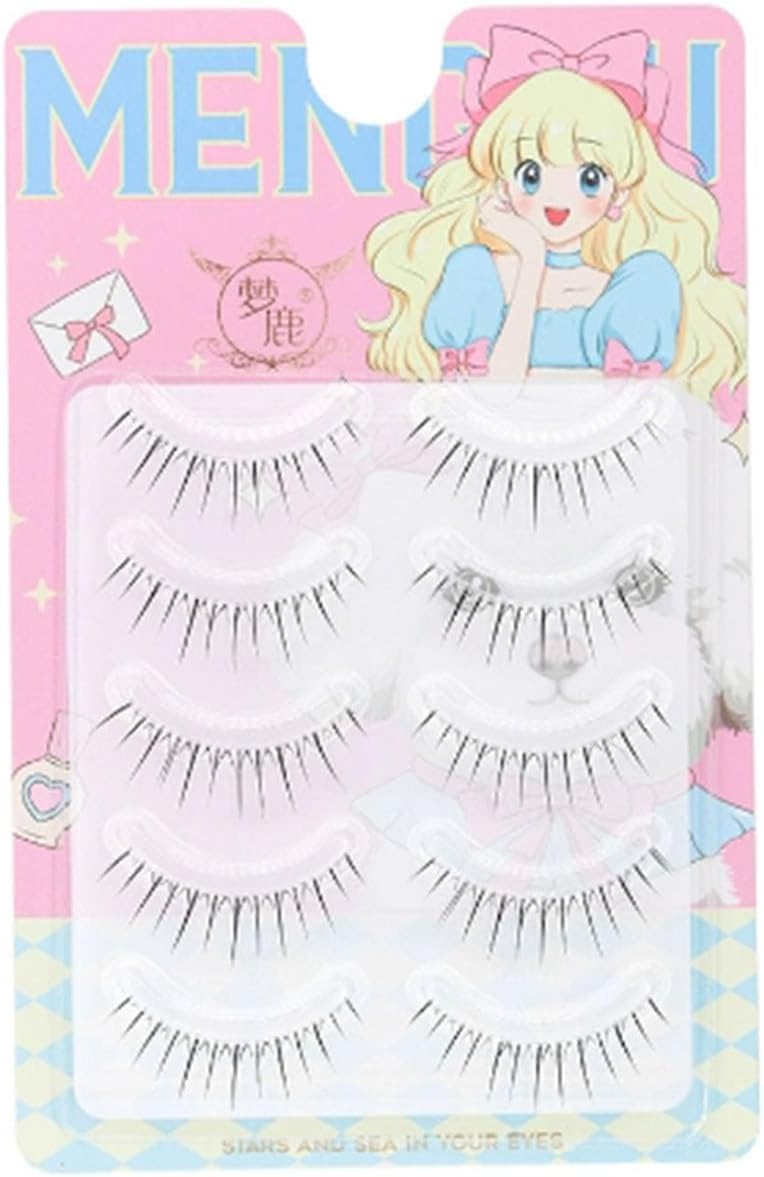 5 Pairs False Eyelashes, Ultra Fine Point, Transparent Axis, 3D Self-Adhesive, Lightweight, No Glue Required, Reusable, Natural, Beginners, Thin Makeup, Everyday Use, Popular, Students (W68)
