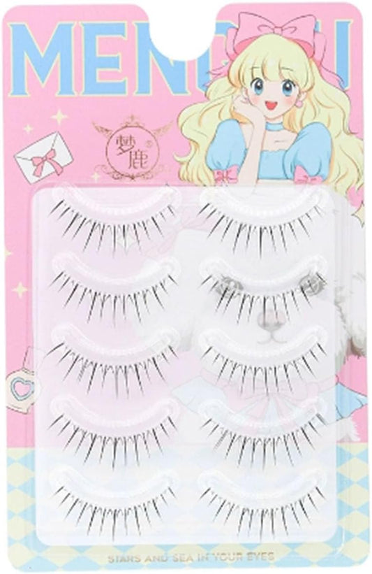5 Pairs False Eyelashes, Ultra Fine Point, Transparent Axis, 3D Self-Adhesive, Lightweight, No Glue Required, Reusable, Natural, Beginners, Thin Makeup, Everyday Use, Popular, Students (W68)