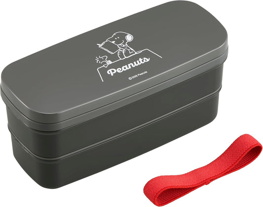 OSK PW-28K 2-Tier Lunch Box with Dividers (Belt), Snoopy (Black) (Top) 11.5 fl oz (340 ml) (Bottom) 10.1 fl oz (300 ml)