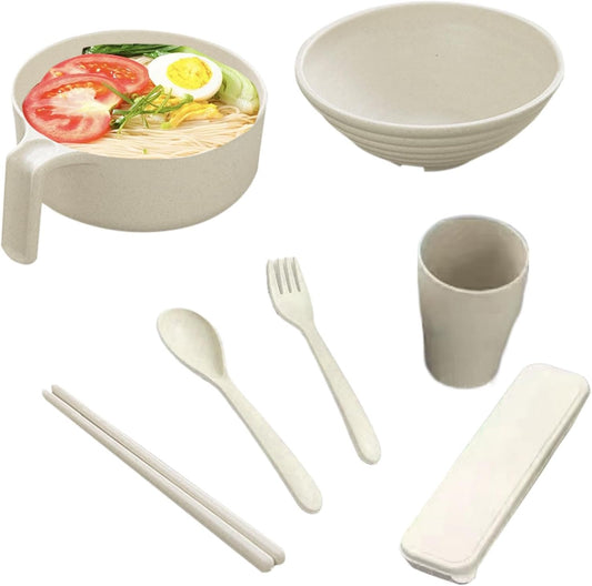 Jiimhte ラーメン丼クッカーセット、ラーメン丼セット - インスタントラーメン電子レンジボウルセット - ラーメン、フォー、うどん、そば、スープ麺、アジア料理用のハンドルと蓋付きのポータブルラーメンボウル