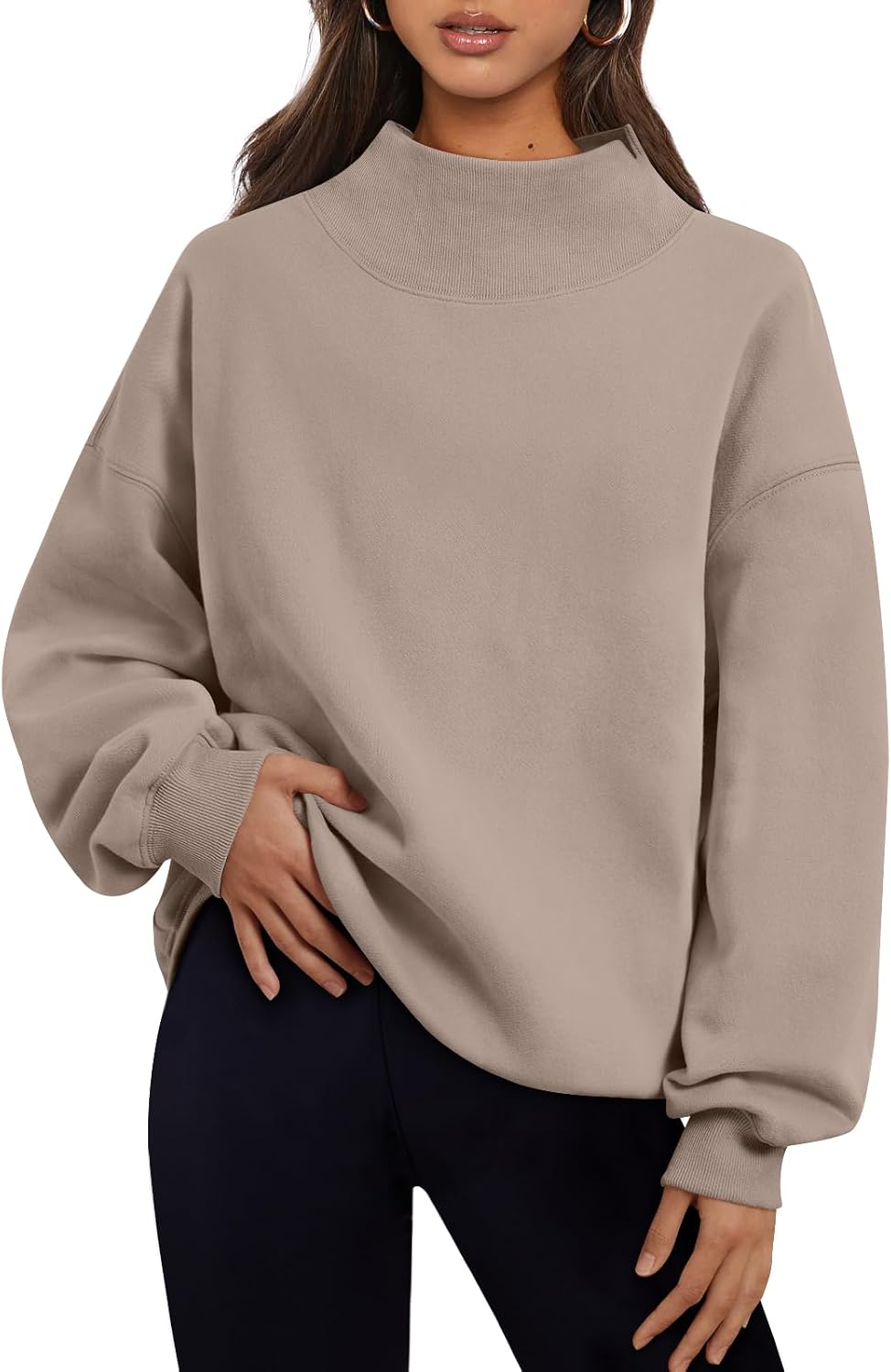 Trendy Queen - Sudaderas de gran tamaño para mujer, cuello alto, manga larga, sudaderas con capucha para otoño, ropa 2024 | Fall Fashion Clothes 2026,Long Sleeve Tops,Comfort Soft Fleece,Travel Casual Work Lounge Daily Outfit