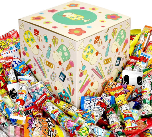 Ninyudou Retro Sweets Box, Showa Retro Present, Grab-and-Go Box, Assorted Candy Combination 【Retro Cute】Nostalgic Gift Set, Large Capacity, Gift Set 23×23×23cm (20 Types・60 Pieces, Retro Sweets)