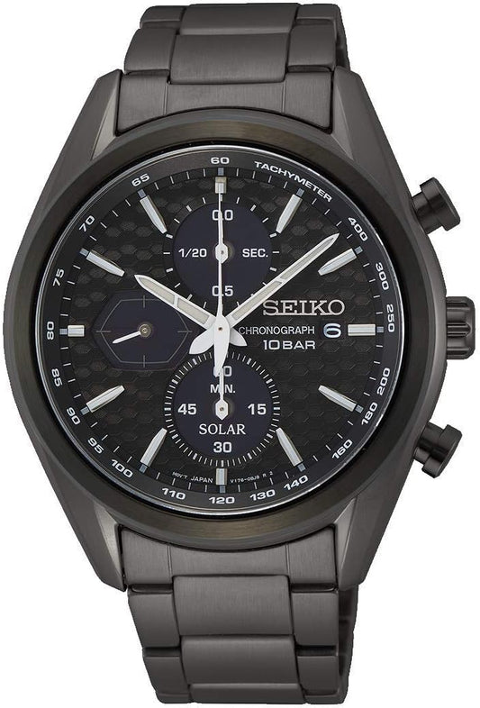 Seiko SSC773P1 Men's Macina Sportiva Quartz Overseas Model Watch, Solar Chronograph, Sapphire Glass, Gunmetal Band Adjustment Tool Included, gray (dark gray), Bracelet Type