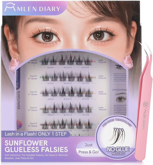 MLEN DIARY False Eyelashes, No Glue, No Glue Required, Natural 3D False Eyelashes, 3D Feelings, Lightweight, For Parts, Comfortable, Natural Finish, Long Lasting, Beginners, Popular, 56 Bundles (01