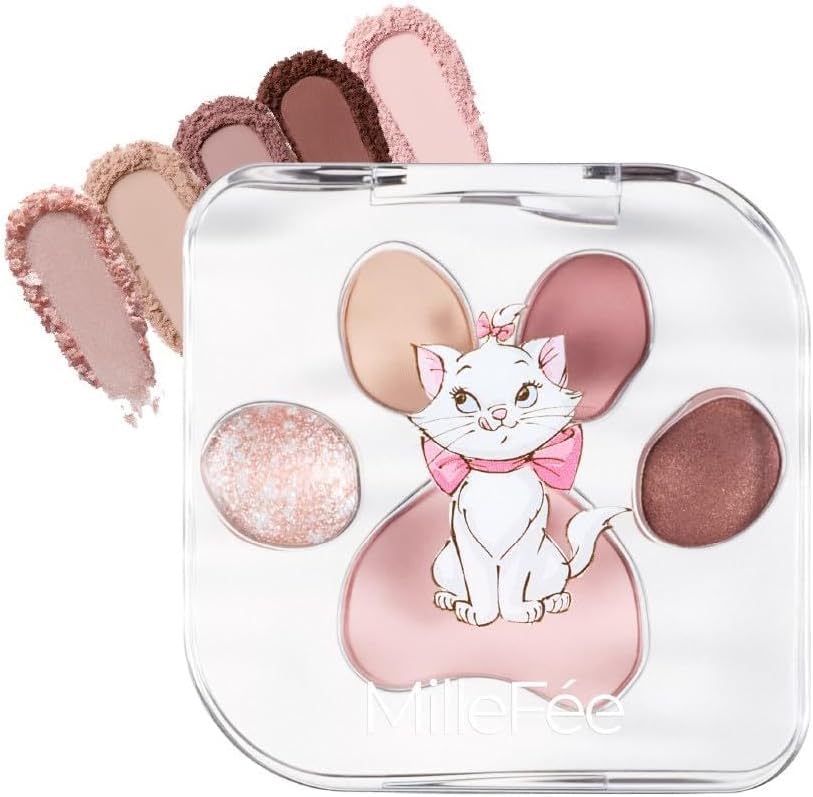 MilleFée Meow Paws Eyeshadow Palette (M03 Tsundere/Disney’s Marie), Cats, 5 Colors, Eye Makeup, Eyeshadow, Cosmetics, Glitter, Paw Print Palette, Gift, Present, Marie, Disney