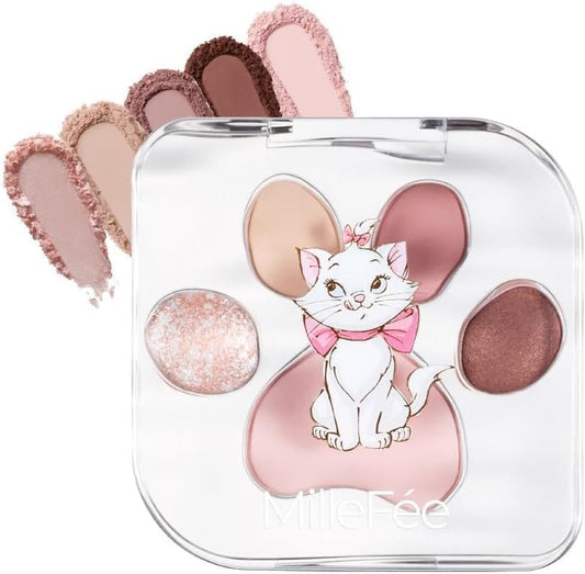 MilleFée Meow Paws Eyeshadow Palette (M03 Tsundere/Disney’s Marie), Cats, 5 Colors, Eye Makeup, Eyeshadow, Cosmetics, Glitter, Paw Print Palette, Gift, Present, Marie, Disney