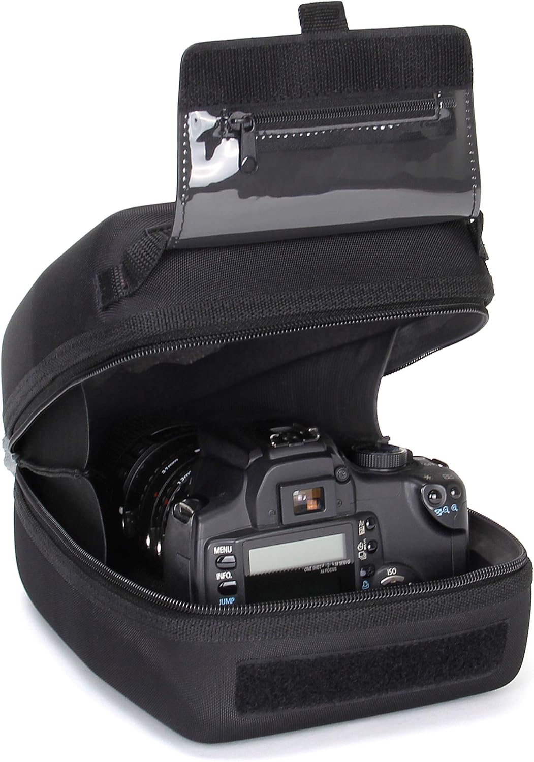 USA Gear Quick Access DSLR Hard Shell Camera Case Molded EVA Protection Padded Interior Holster with Belt Loop and Rubber Coated Handle - Fits Nikon, Canon, Pentax, Olympus and More,, Black - Zoom