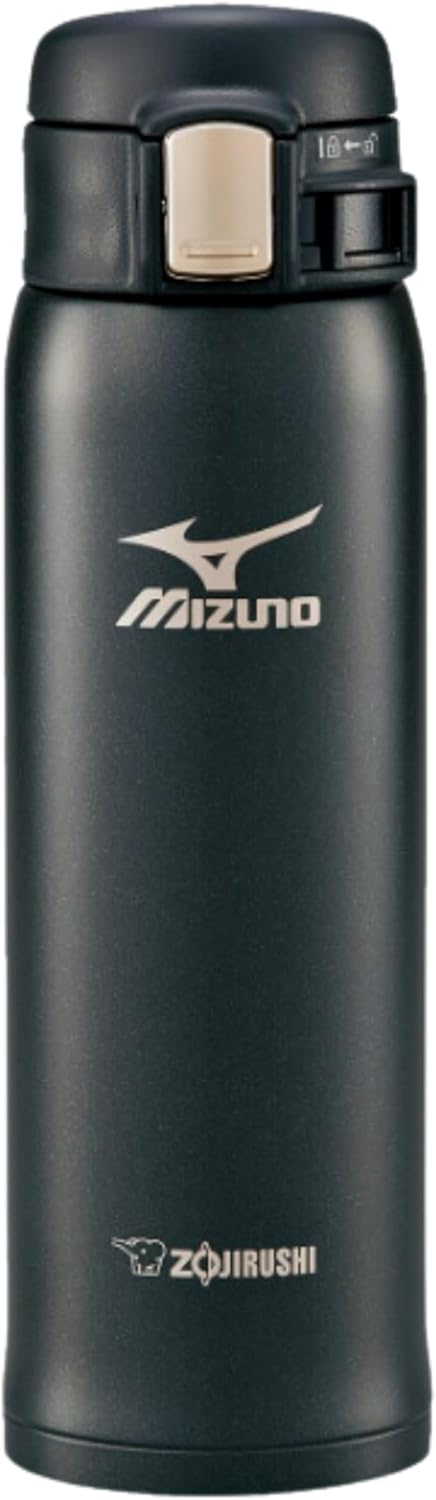 Zojirushi SM-SM48-BA Stainless Steel Water Bottle, 16.2 fl oz (480 ml), One-Touch Type, "MIZUNO" Model, Lightweight, Compact, Black
