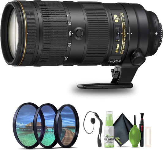 Nikon - AF-S NIKKOR 70-200mm f/2.8E FL ED VR 望遠ズームレンズ デジタル一眼レフカメラ用 (20063) + フィルターキット + キャップキーパー + クリーニングキット