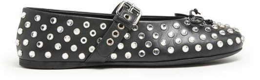 MIU MIU レザー＆ラインストーン付き バレリーナシューズ - Image 1