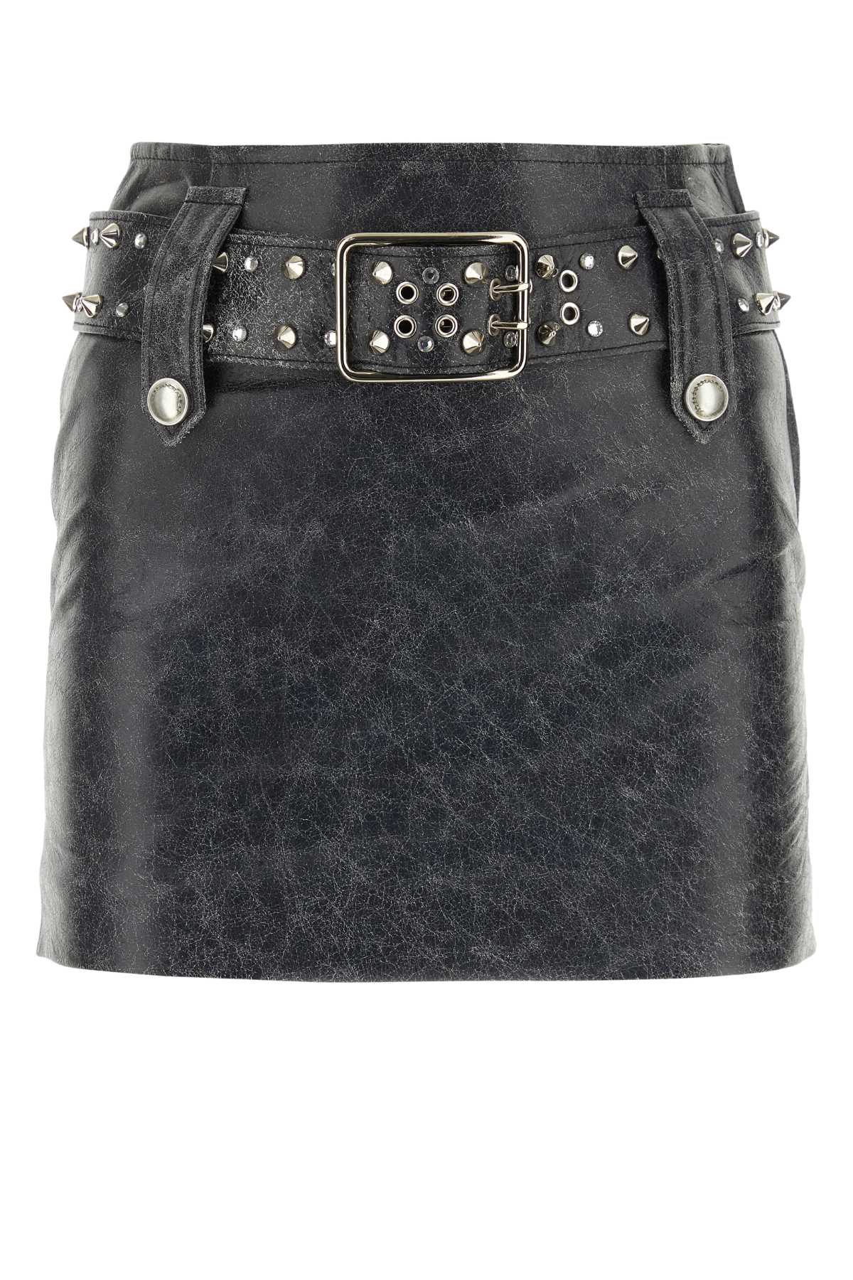 Alessandra Rich アレッサンドラリッチグレーレザーミニスカート - Image 1