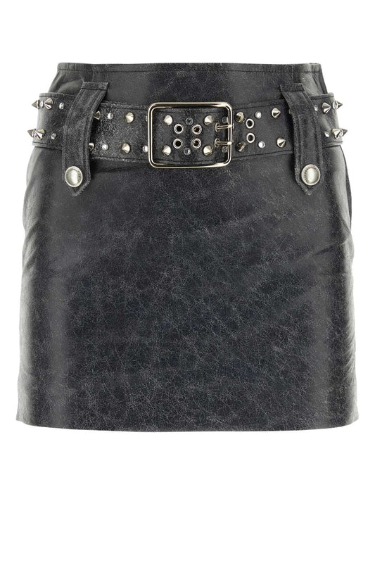 Alessandra Rich アレッサンドラリッチグレーレザーミニスカート - Image 1