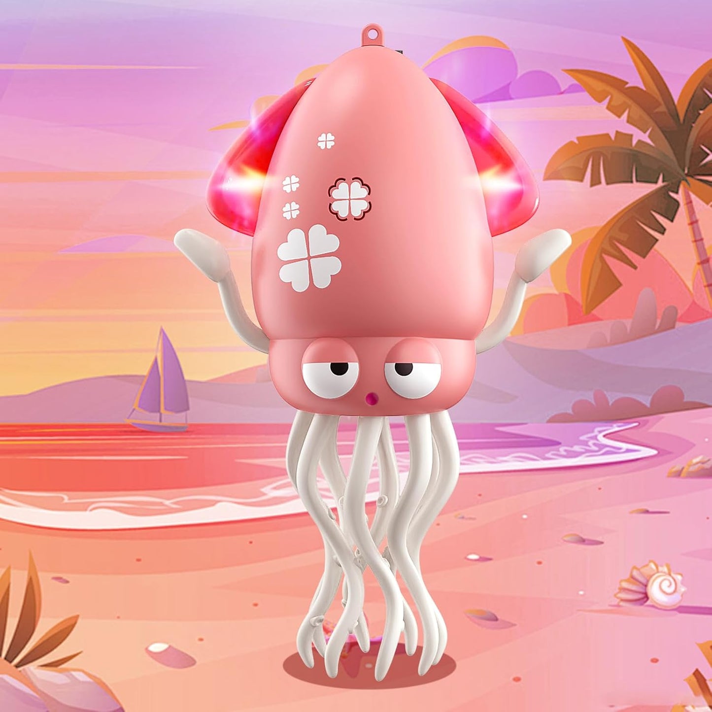 Dancing Squid Toy Moving Electric Toy Dancing Octopus with LED Light & Music for Children Robot with Obstacle Avoidance Sensor Moving Dancing Toy Shake Educational Toy Gift (Pink)