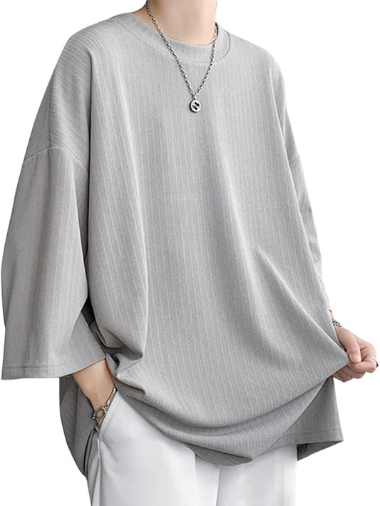 [foveitaa] tシャツ メンズ 夏服 七分袖 おおきい サイズ 涼しい ゆったり かっこいい ビッグシルエット なつふく ストリート 人気 シンプル オシャレ 人気 無地 韓国風ファッション カジュアル トップス 柔らかい肌触り 洋服 軽い 柔らかい