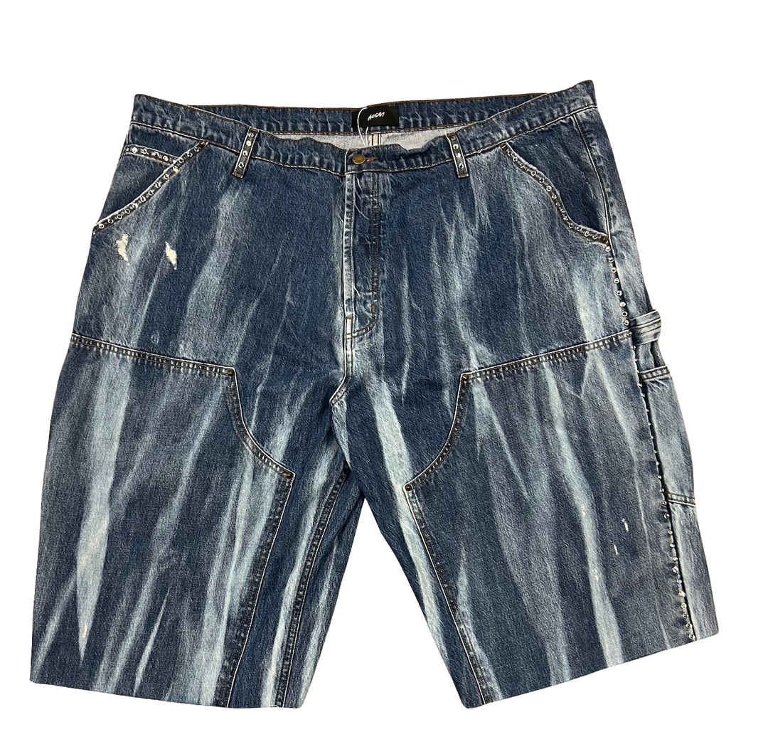 BOSSI 'CLEAR STUDDED' BLEACH WASH DENIM SHORTS