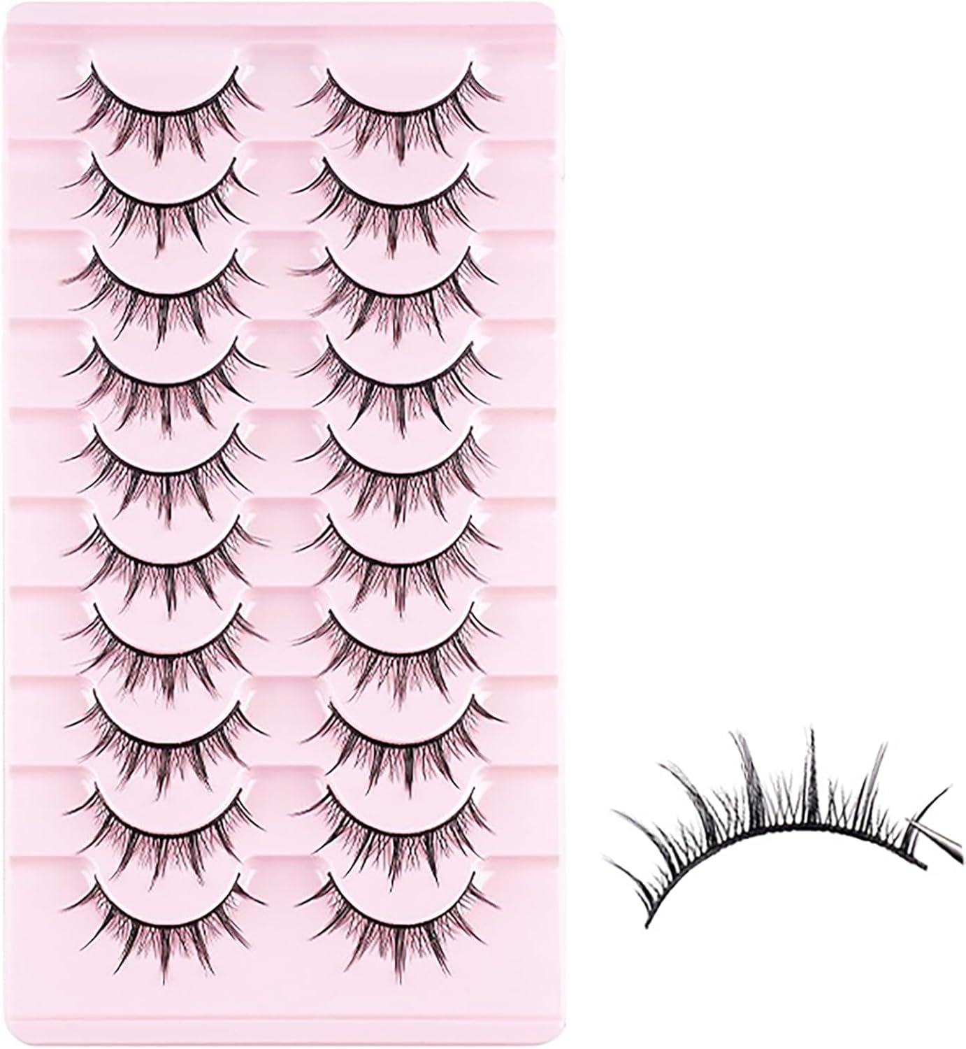 Set of 10 Pairs False Eyelashes, Small Devil Style, Bunch, Natural, Black Natural Axis, Soft Core, Ultra Lightweight, Soft, Handmade, Reusable, Thin Makeup, Daily Makeup, Popular, For
