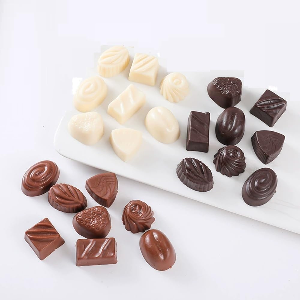 Myth Square Fake Chocolate, Candy, White, Black, Brown, Food Sample, Decoration, Christmas, Valentine's Day, Halloween, White Day Figurines, 3 Colors x 8, Set of 24