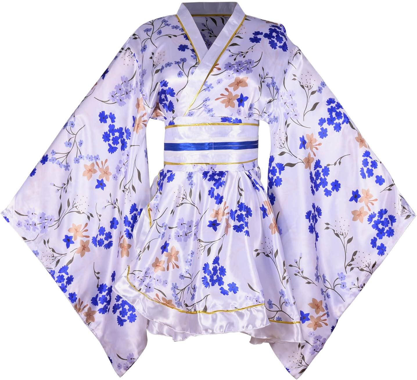 [HONGFU] Women's Japanese Pattern, Mini Kimono Dress, Kimono Style, Yukata, Sleepwear Belt Outfit, Yosakoi Costume, Flower Dress