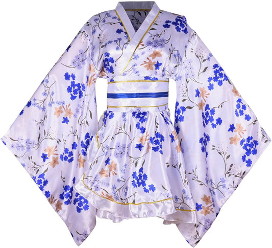 [HONGFU] Women's Japanese Pattern, Mini Kimono Dress, Kimono Style, Yukata, Sleepwear Belt Outfit, Yosakoi Costume, Flower Dress