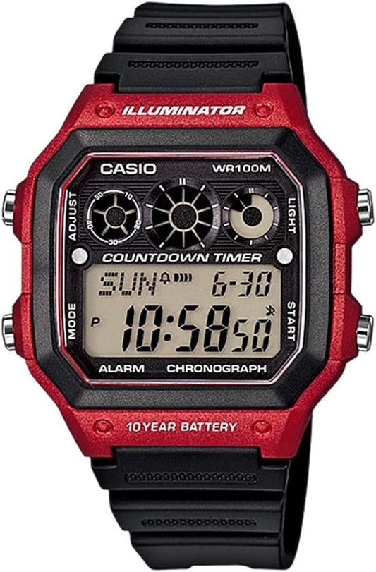 Casio AE-1300WH-4A AE1300WH-4A Sports Digital Black Red Kids Unisex Watch Wristwatch