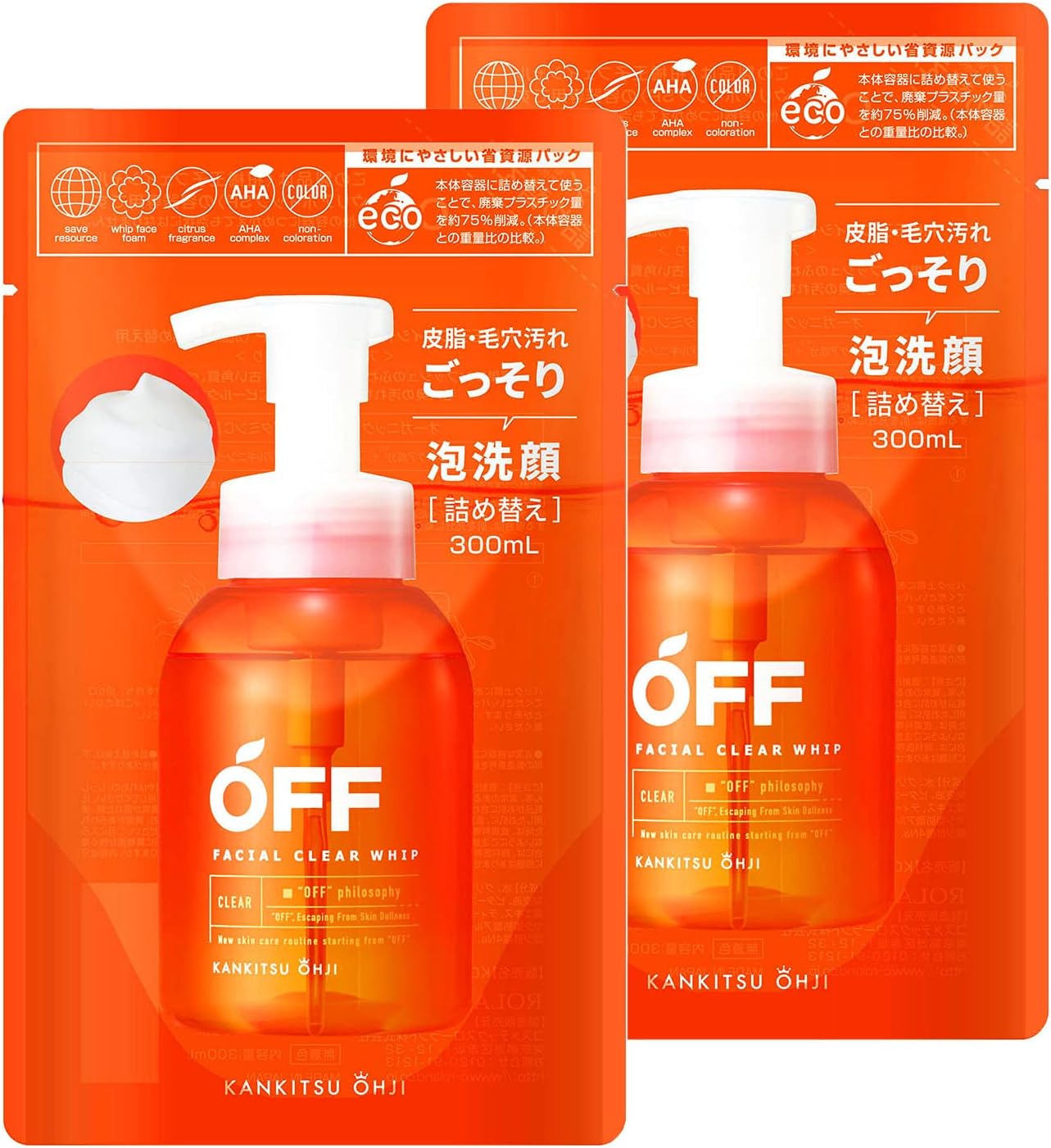 Citrus Oji Facial Clear Whip SP Refills, Set of 2, 10.1 fl oz (300 ml) Each